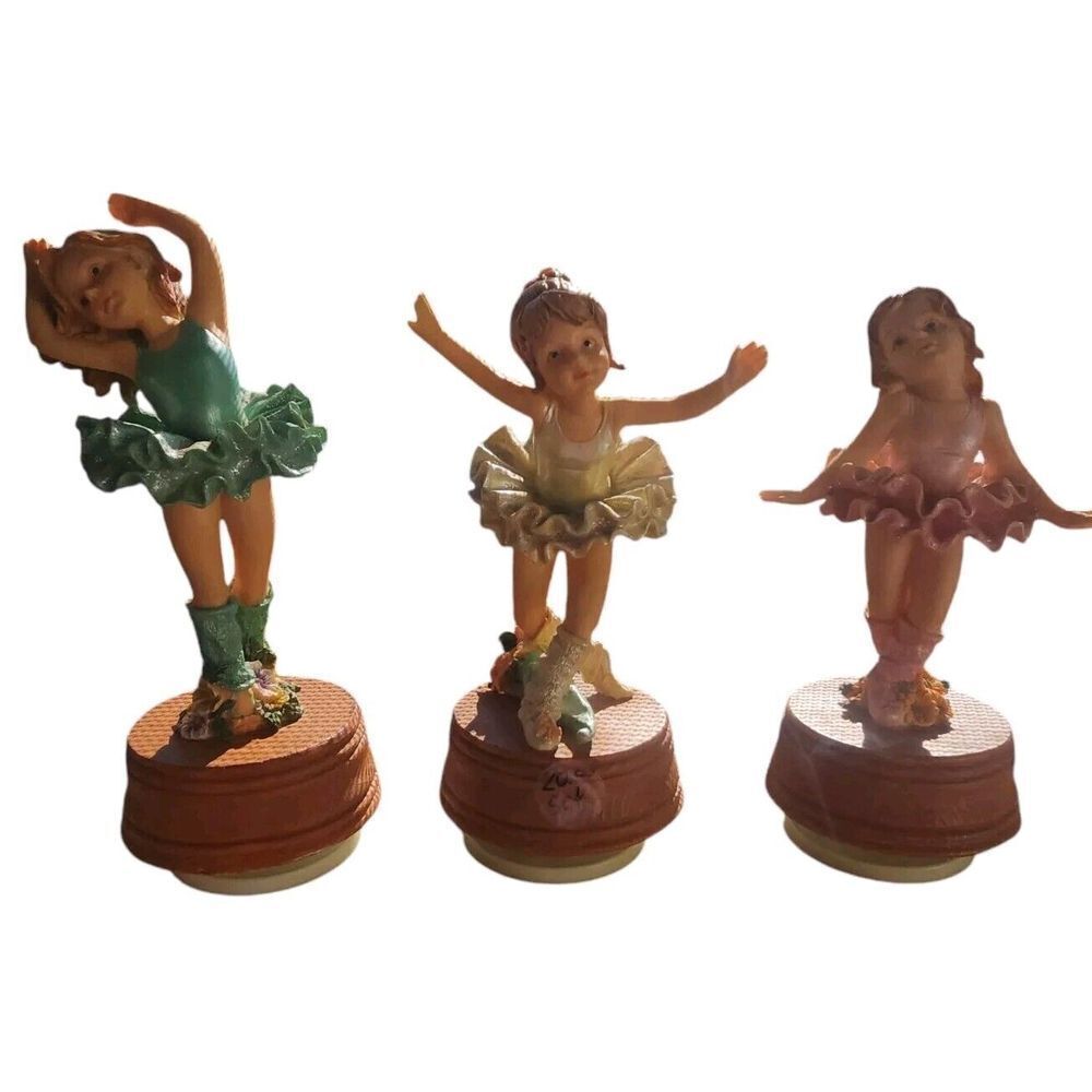 Vintage Wind-Up Musical Ballerinas GREEN PINK Multicolor Yellow Tutu Collectors‎